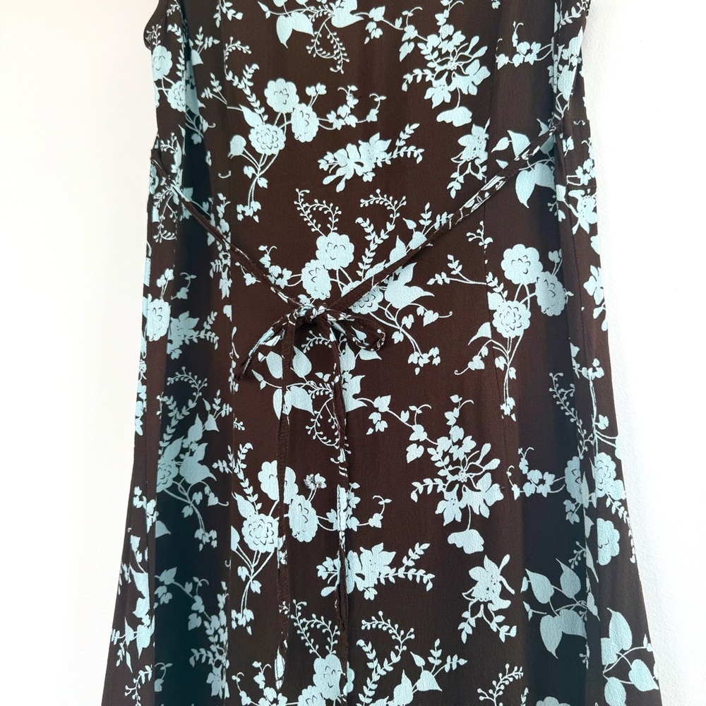 Vintage brown and blue floral midi/mini dress - Picture 5 of 7